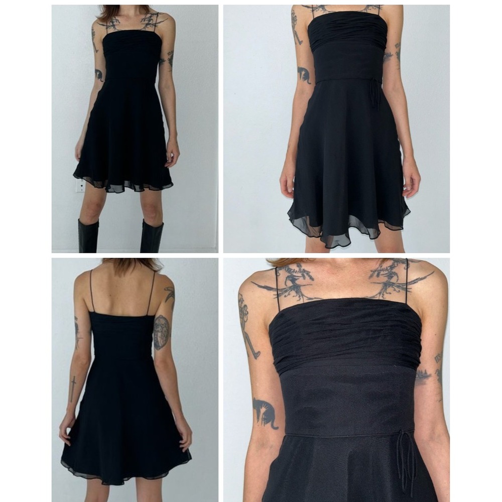 Y2k Black Silk Slip Dress 4 Empire Pleats Whimsigoth Buffy Dark Fairycore Buffy